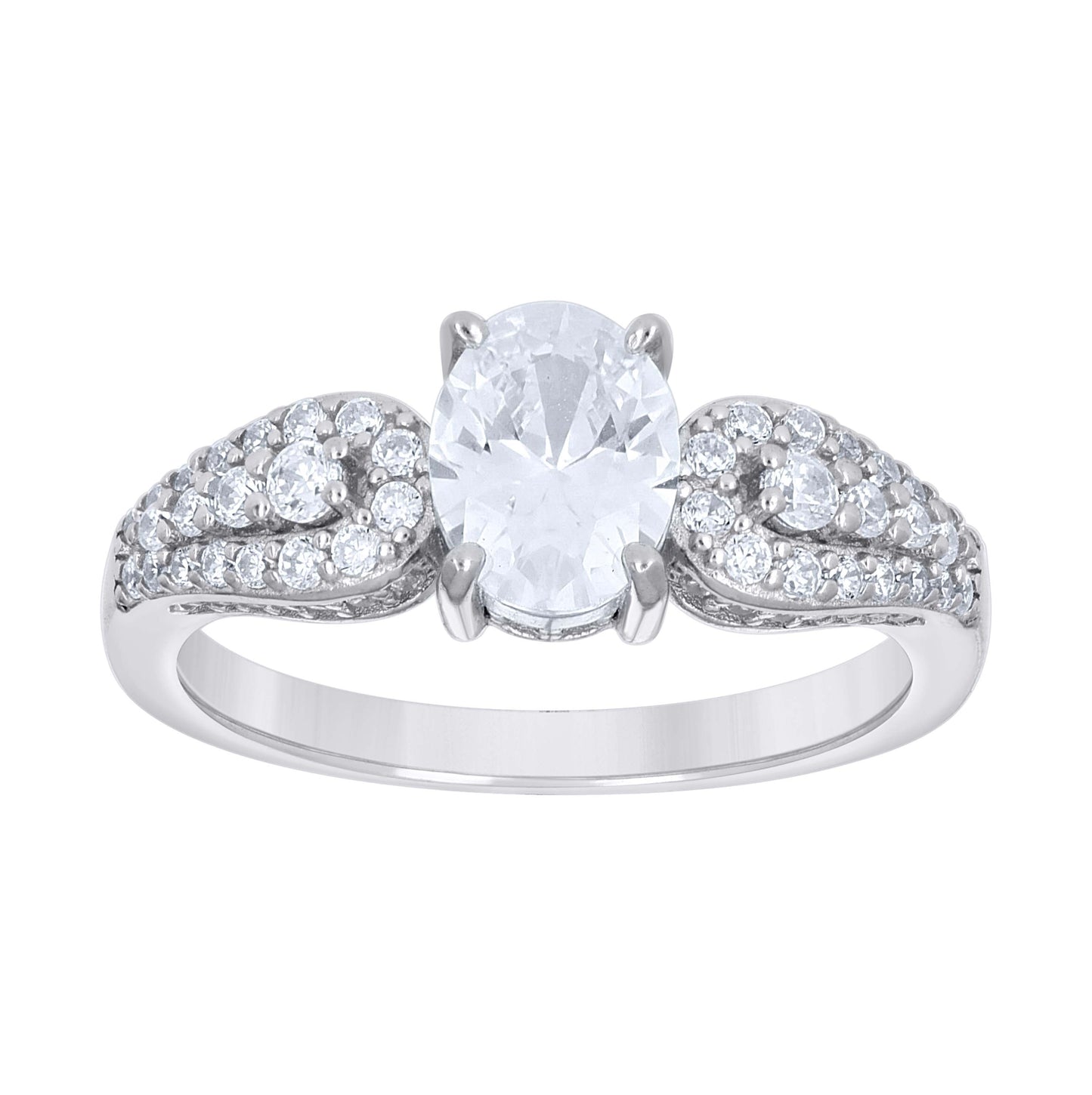 Sterling Silver Womens Oval Round Cubic-Zirconia Fashion Bridal Anniversary Engagement Wedding Ring