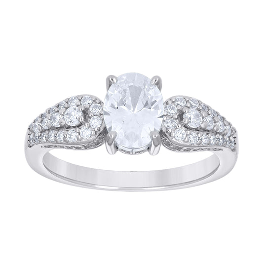 Sterling Silver Womens Oval Round Cubic-Zirconia Fashion Bridal Anniversary Engagement Wedding Ring