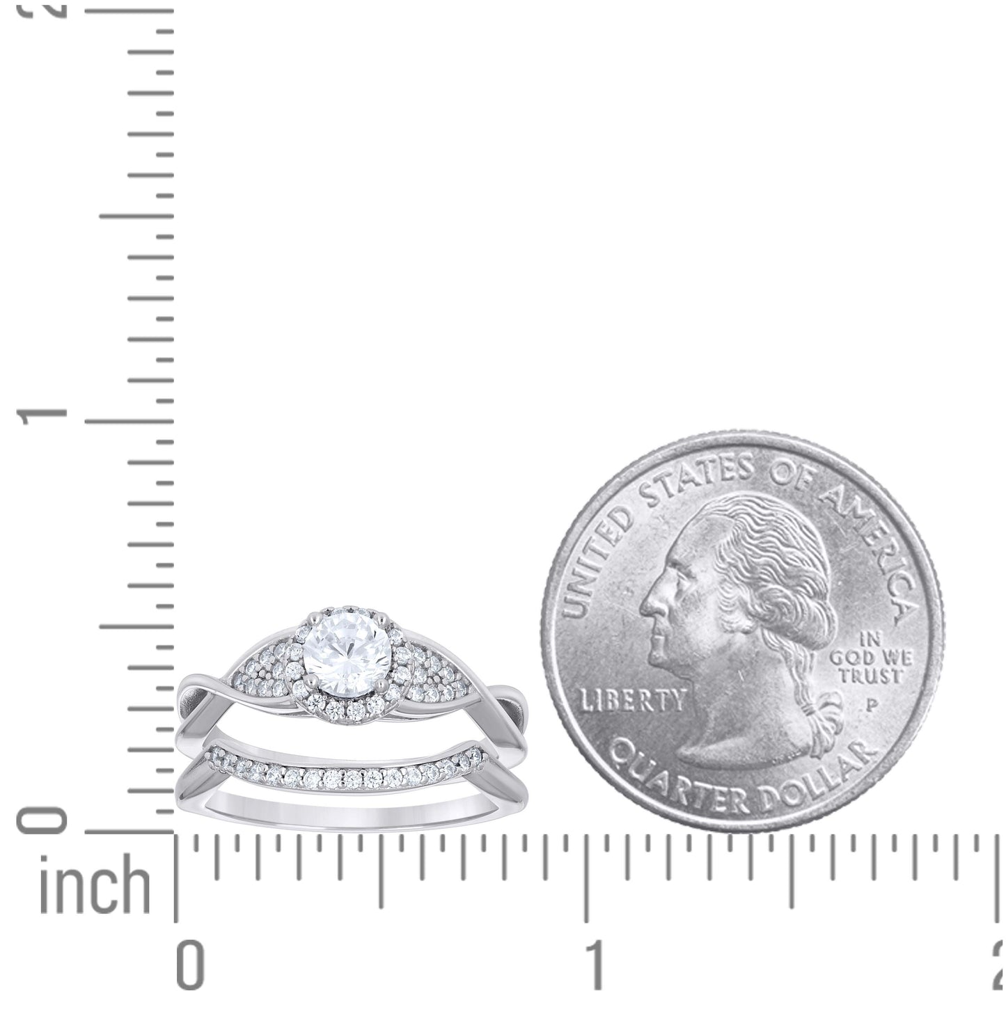Sterling Silver Womens Cubic-Zirconia Halo Fashion Duo Bridal Anniversary Wedding Engagement Band Ring Set