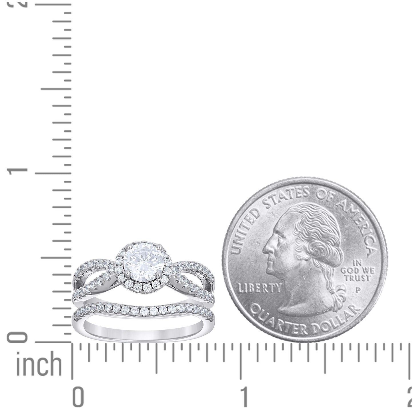 Sterling Silver Women's Cubic-Zirconia Duo Bridal Anniversary Engagement Wedding Ring Set