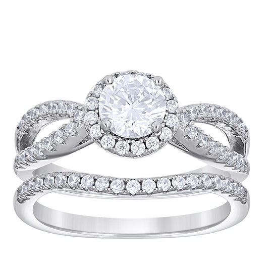 Sterling Silver Women's Cubic-Zirconia Duo Bridal Anniversary Engagement Wedding Ring Set