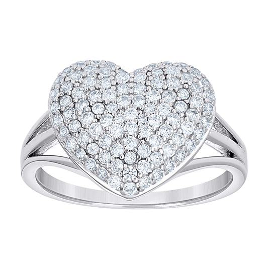 Sterling Silver Women's Cubic-Zirconia Love Heart Bridal Anniversary Wedding Engagement Band Ring