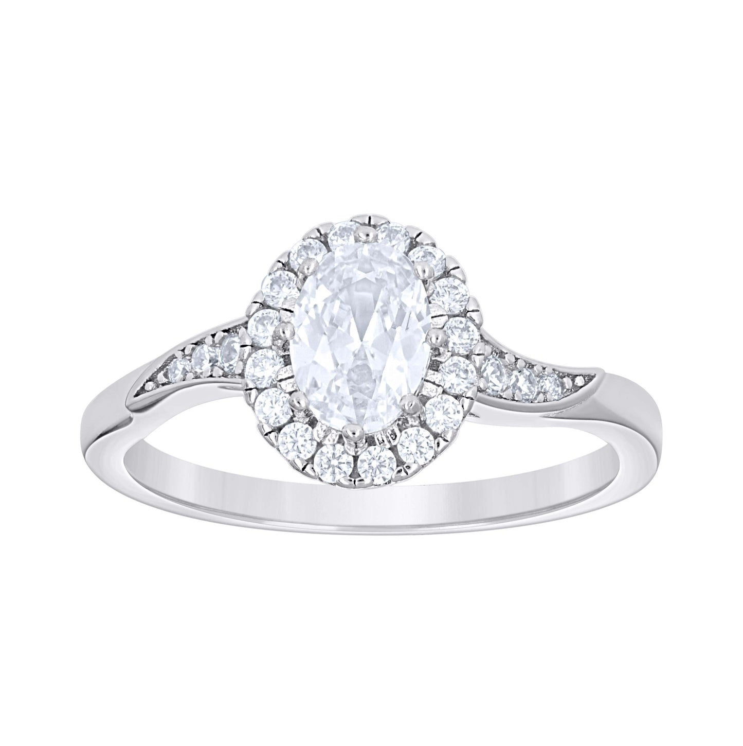 Sterling Silver Womens Oval Round Cubic-Zirconia Halo Duo Bridal Anniversary Wedding Engagement Band Ring Set