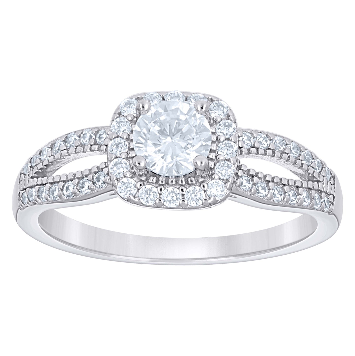 Sterling Silver Womens Cubic-Zirconia Square Head Duo Bridal Anniversary Wedding Engagement Band Ring Set