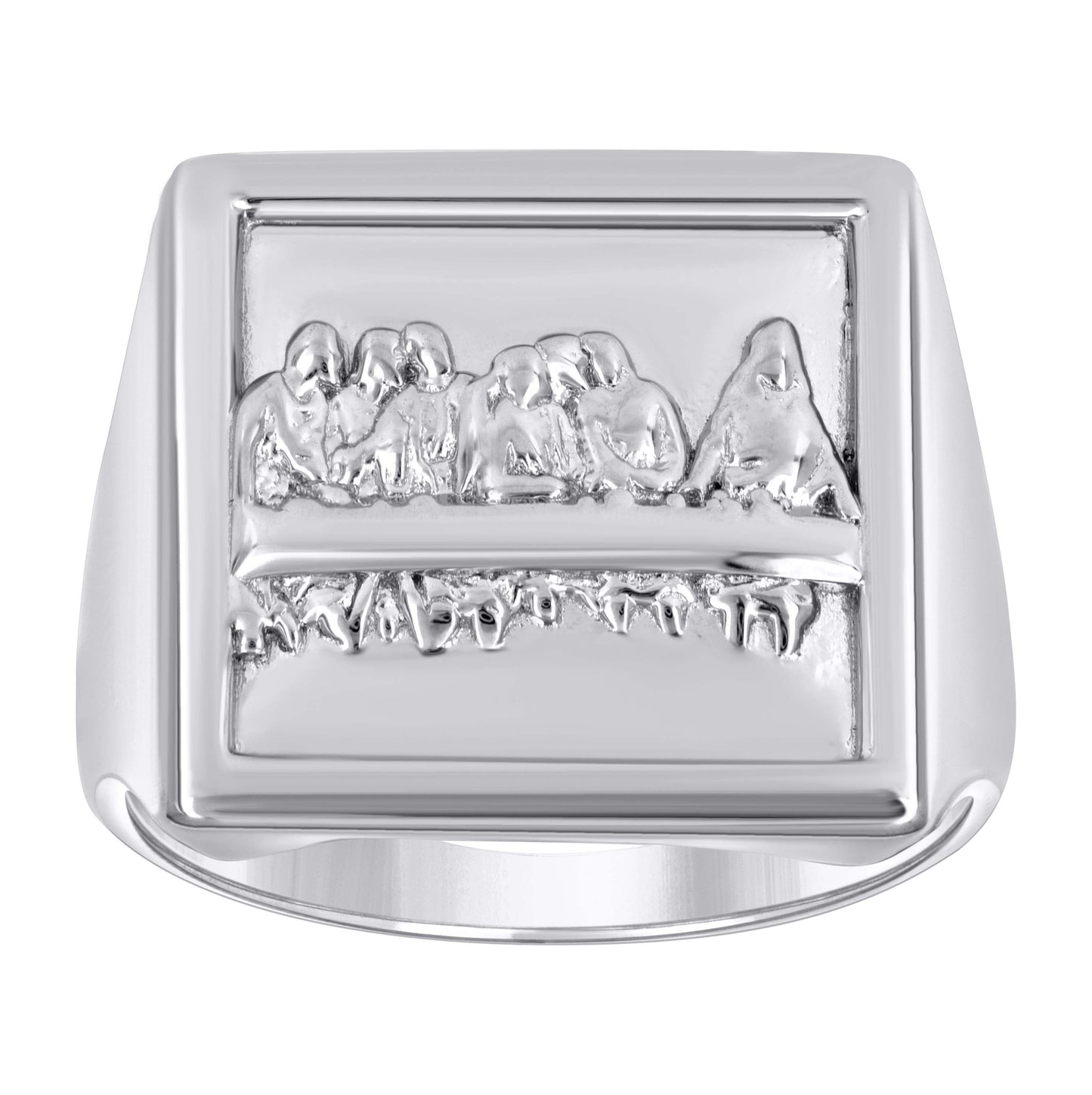 Sterling Silver Unisex Square Head Last Supper Religious Ring Size 9