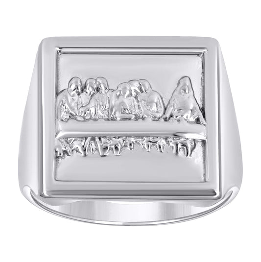 Sterling Silver Unisex Square Head Last Supper Religious Ring Size 9