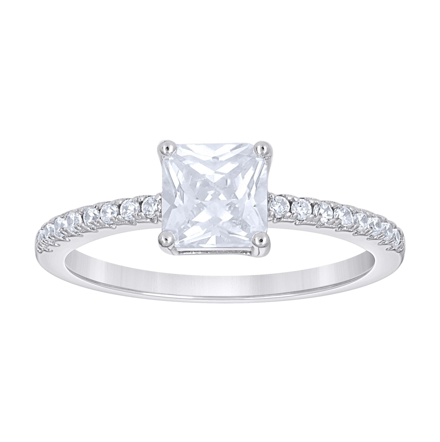 Sterling Silver Womens Princess-Cut Round Cubic-Zirconia Bridal Anniversary Engagement Wedding Ring