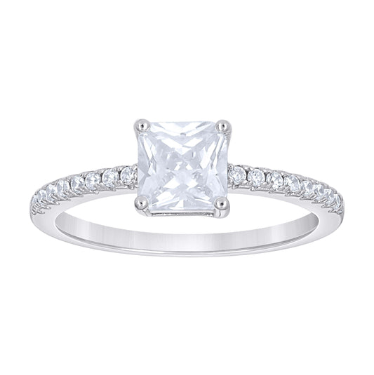 Sterling Silver Womens Princess-Cut Round Cubic-Zirconia Bridal Anniversary Engagement Wedding Ring