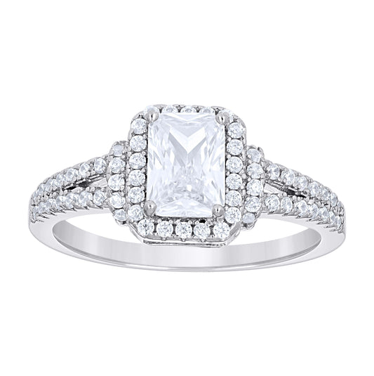 Sterling Silver Womens Emerald Round Cubic-Zirconia Bridal Anniversary Engagement Wedding Ring