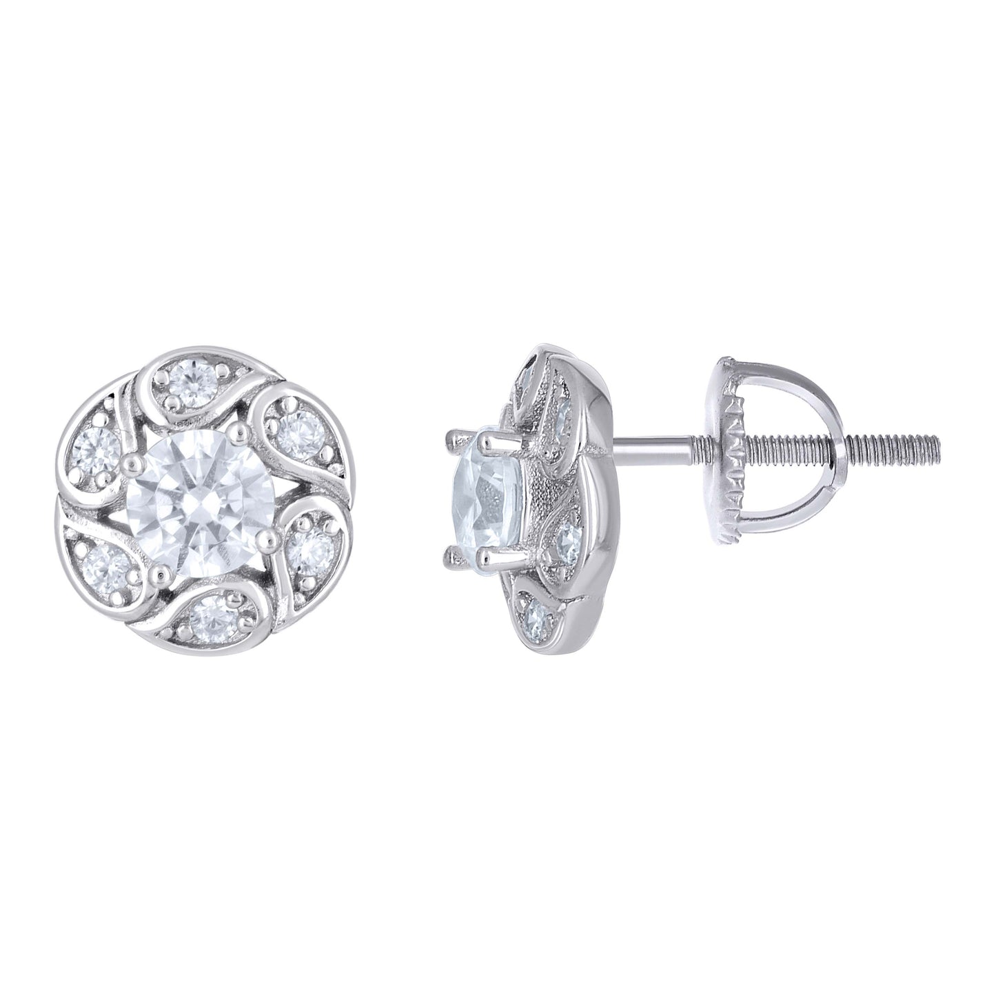 Sterling Silver Womens Cubic-Zirconia Flower Fashion Stud Earrings