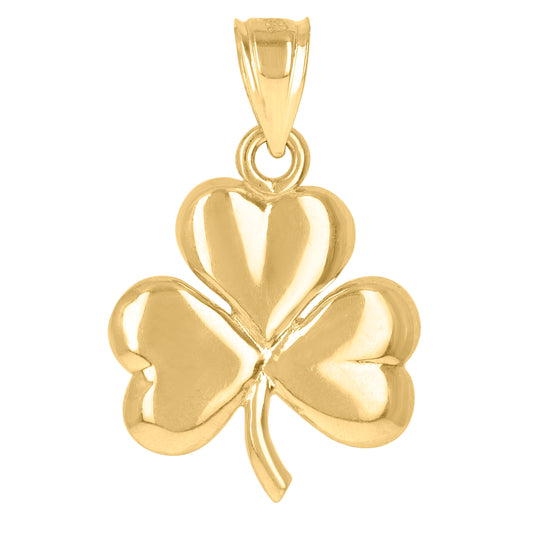 10K Yellow Gold Unisex Clover Leaf Luck Charm Pendant