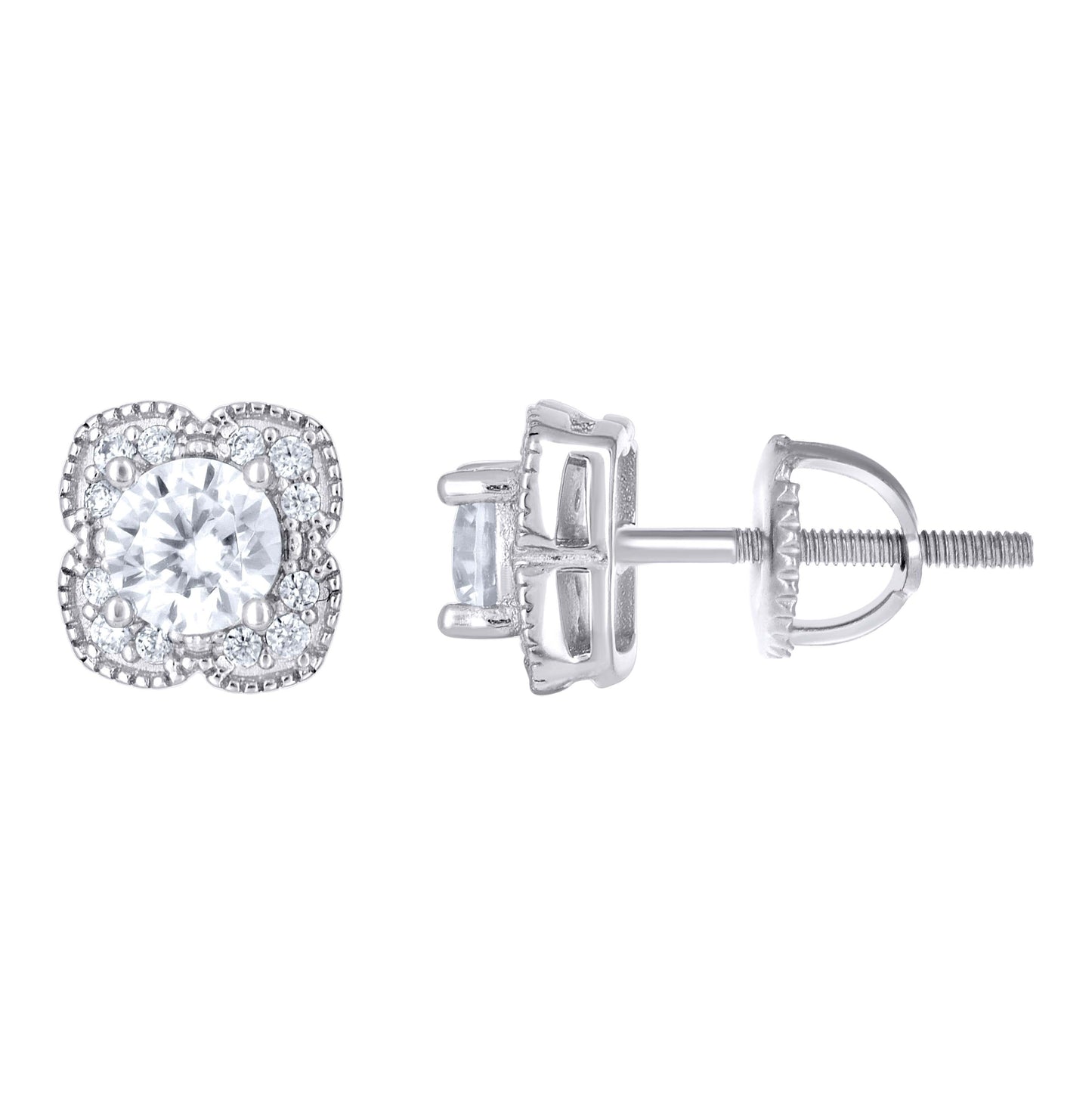 Sterling Silver Womens Cubic-Zirconia Flower Fashion Stud Earrings
