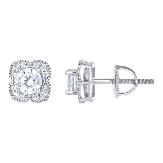 Sterling Silver Womens Cubic-Zirconia Flower Fashion Stud Earrings