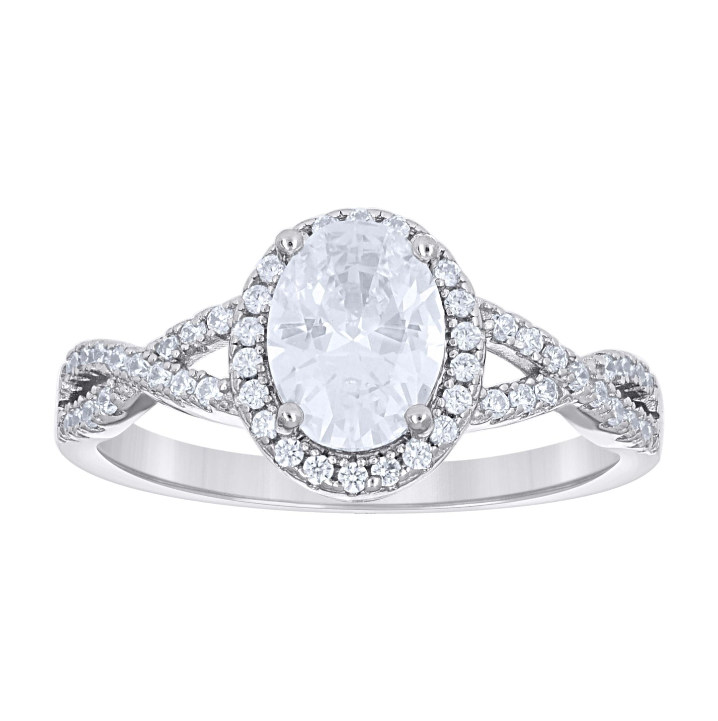 Sterling Silver Women's Oval Round Cubic-Zirconia Halo Duo Bridal Anniversary Wedding Engagement Band Ring Set