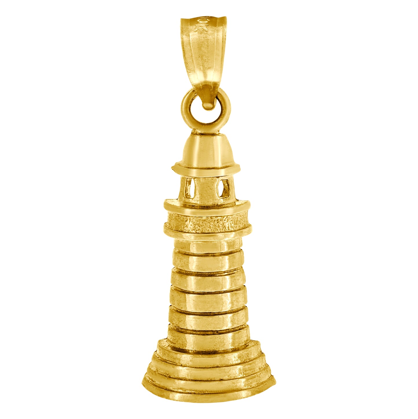 10K Yellow Gold Unisex Light House Charm Pendant