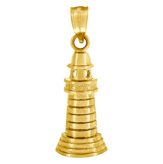 10K Yellow Gold Unisex Light House Charm Pendant