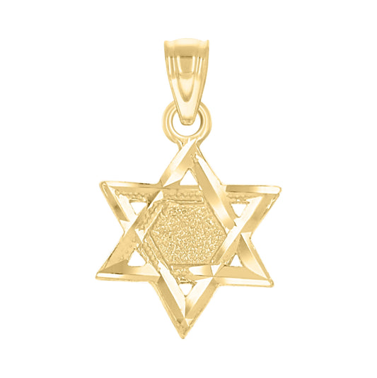 10K Yellow Gold Unisex Star Of David Religious Charm Pendant