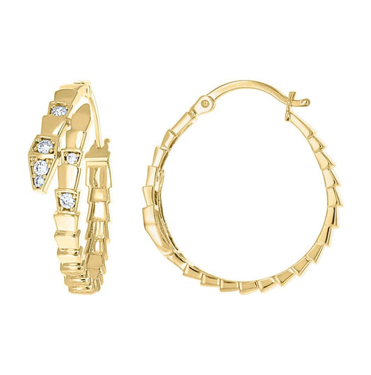 14K Yellow Gold Womens Cubic-Zirconia Snake Fashion Hoop Earrings