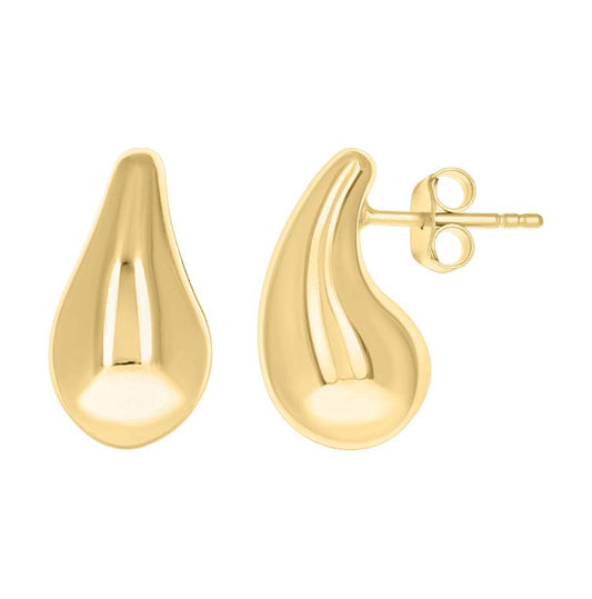 14K Yellow Gold Womens Teardrop Stud Earrings