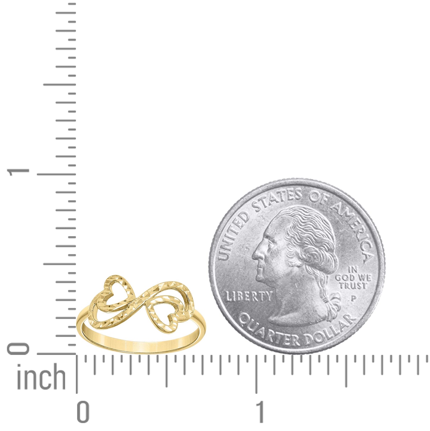 10K Yellow Gold Womens Infinity Double Heart Ring
