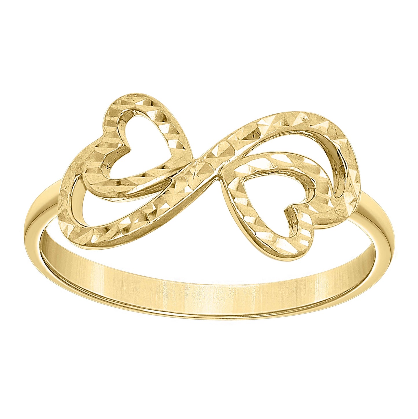 10K Yellow Gold Womens Infinity Double Heart Ring