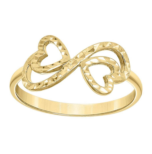 14K Yellow Gold Womens Infinity Double Heart Ring