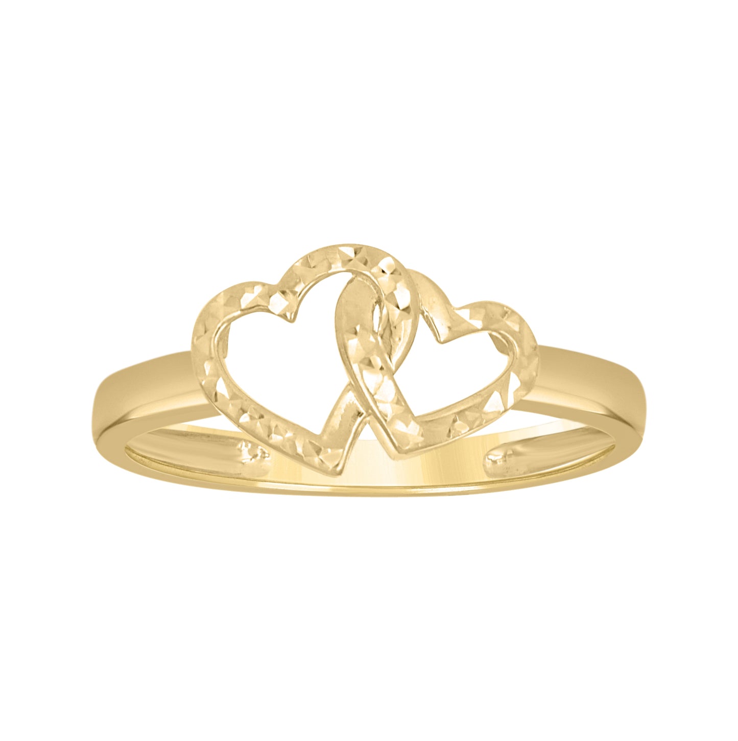 10K Yellow Gold Womens Interlock Hearts Ring