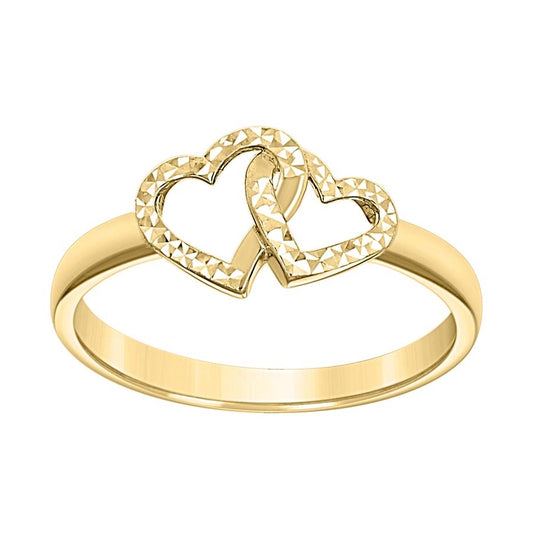 14K Yellow Gold Womens Interlock Hearts Ring