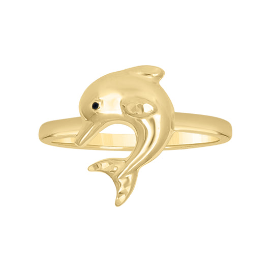 10K Two-Tone Gold Womens Enameled Dolphin Ocean Life Ring