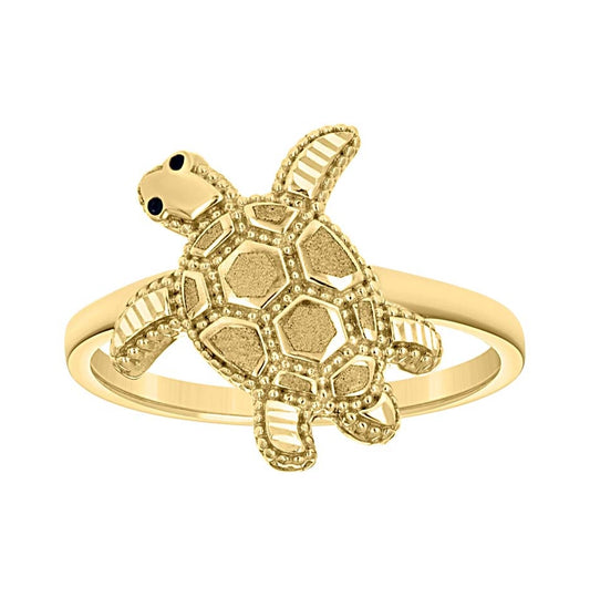 14K Yellow Gold Womens Enameled Turtle Ocean Life Ring