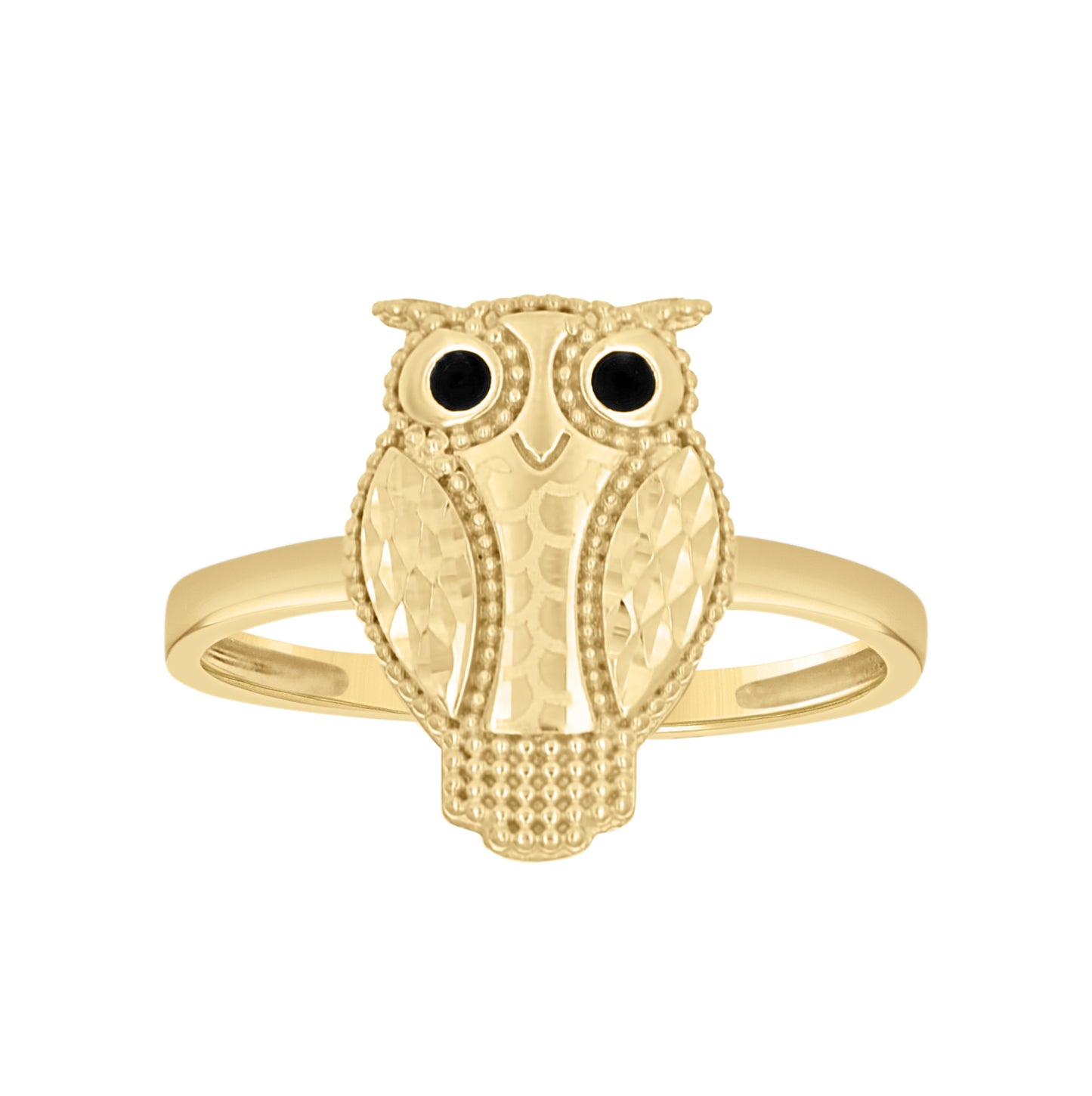 10K Yellow Gold Womens Enameled Owl Bird Wildlife Ring