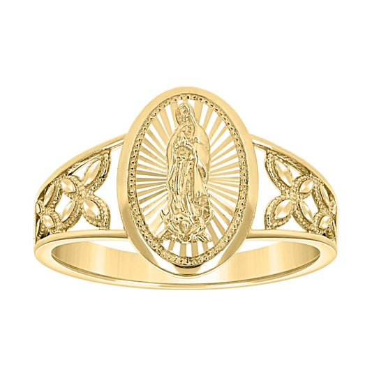 14K Yellow Gold Womens Oval Head Guadalupe Religious Ring