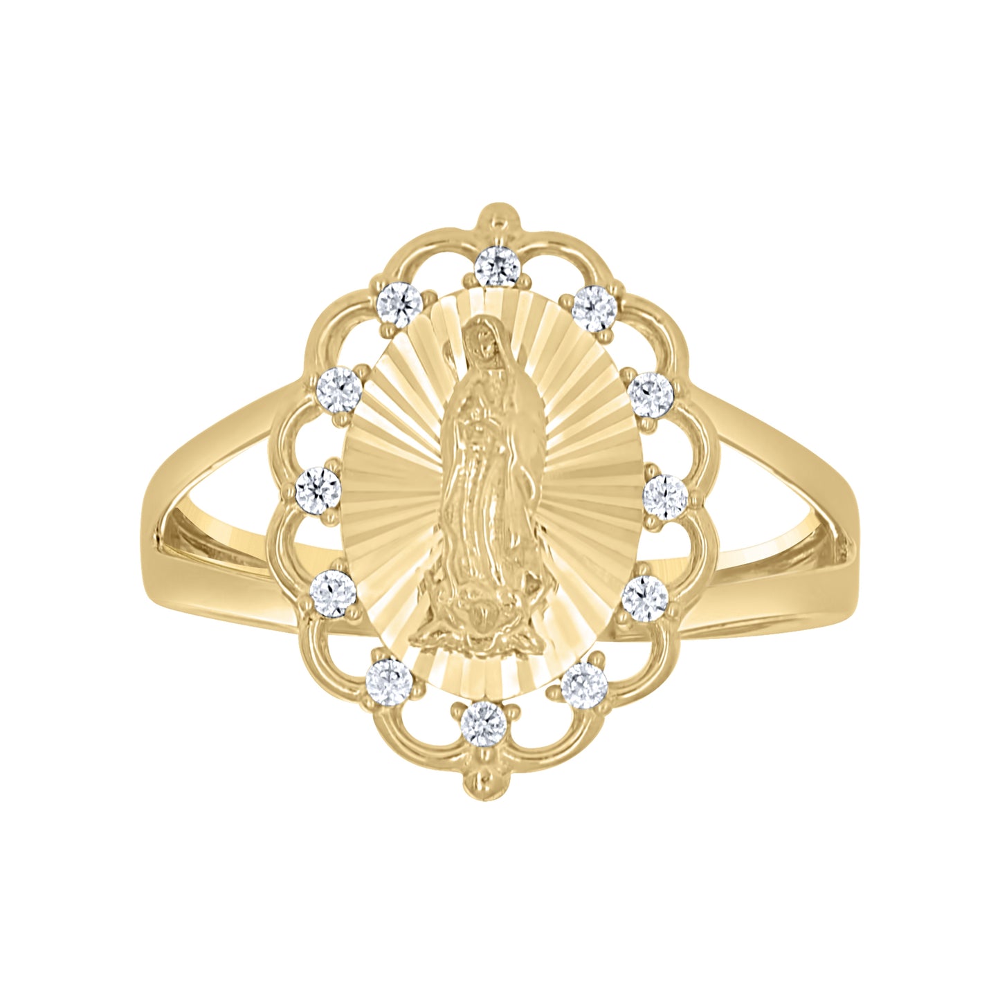 10K Yellow Gold Womens Cubic-Zirconia Flower Head Guadalupe Religious Ring