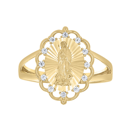 10K Yellow Gold Womens Cubic-Zirconia Flower Head Guadalupe Religious Ring