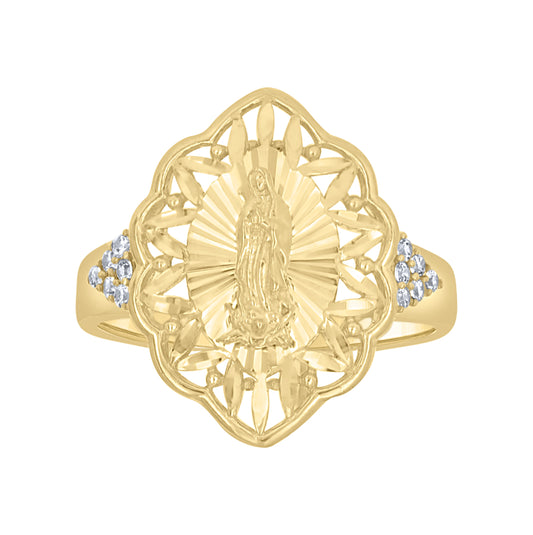 10K Two-Tone Gold Womens Cubic-Zirconia Guadalupe Religious Ring