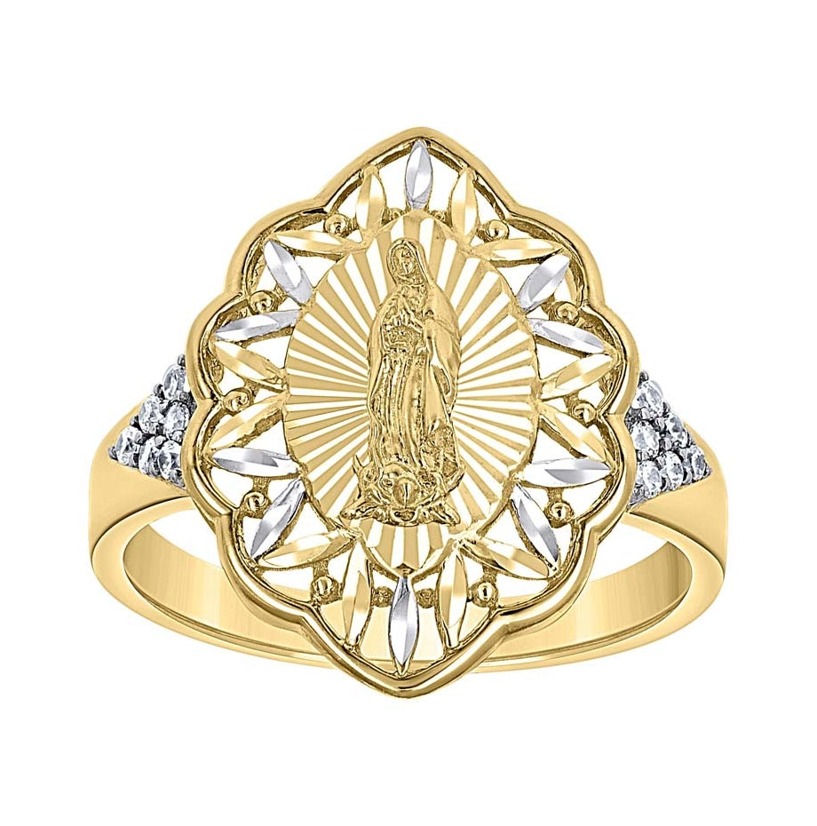14K Two-Tone Gold Womens Cubic-Zirconia Guadalupe Religious Ring