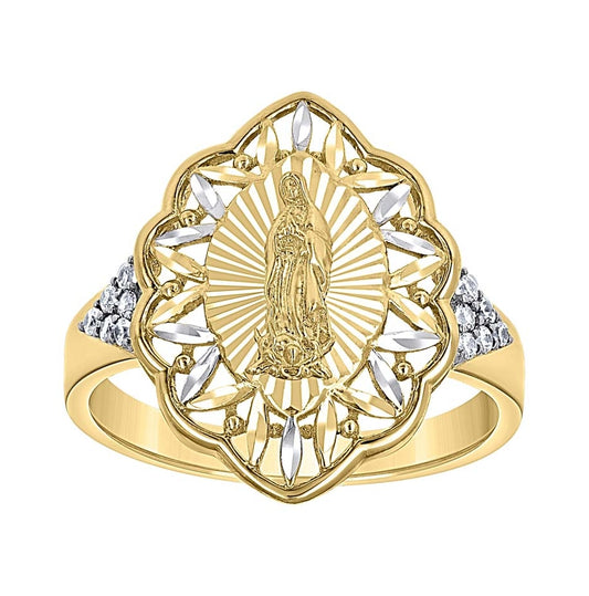 14K Two-Tone Gold Womens Cubic-Zirconia Guadalupe Religious Ring