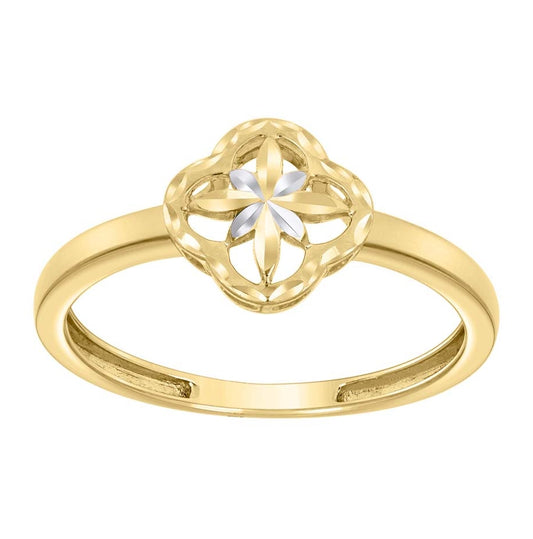 14K Two-Tone Gold Womens Clover Good Luck Ring