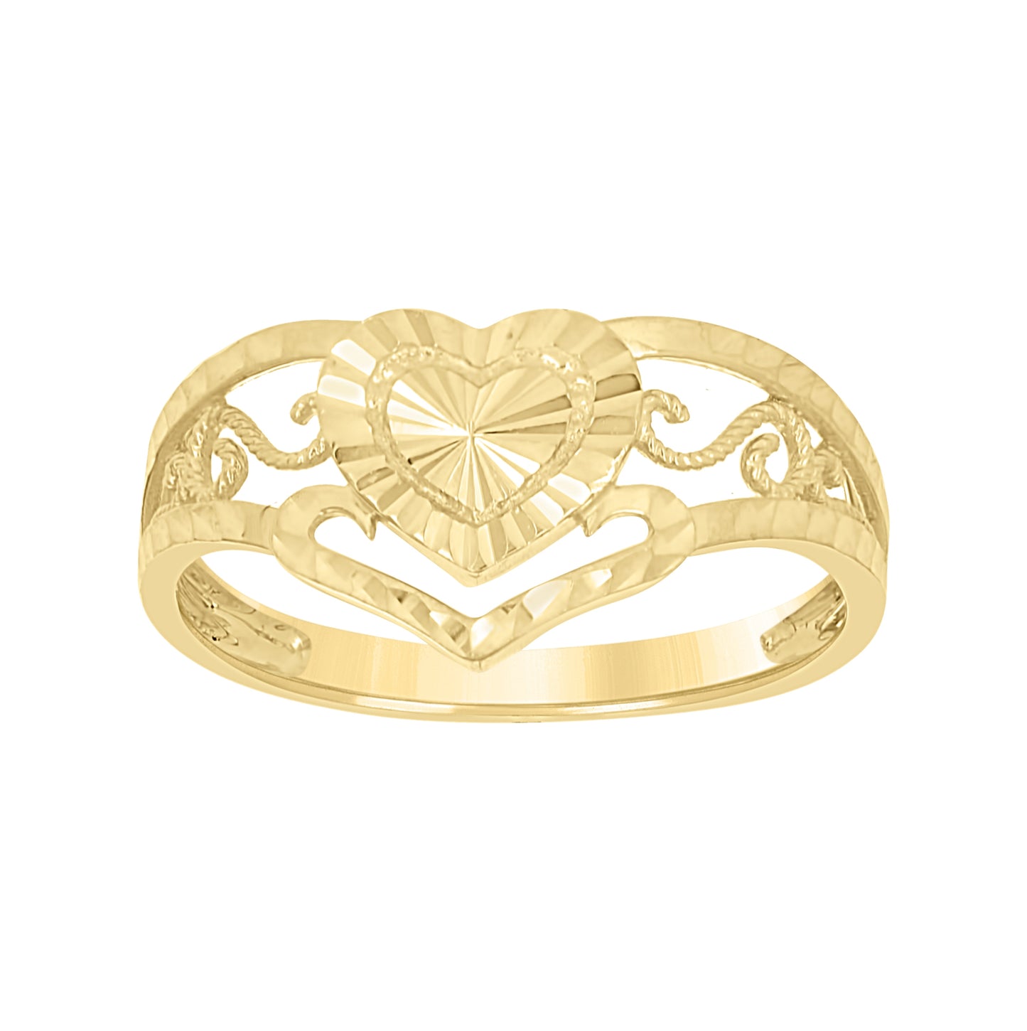 10K Yellow Gold Womens Swirl Filigree Heart Ring