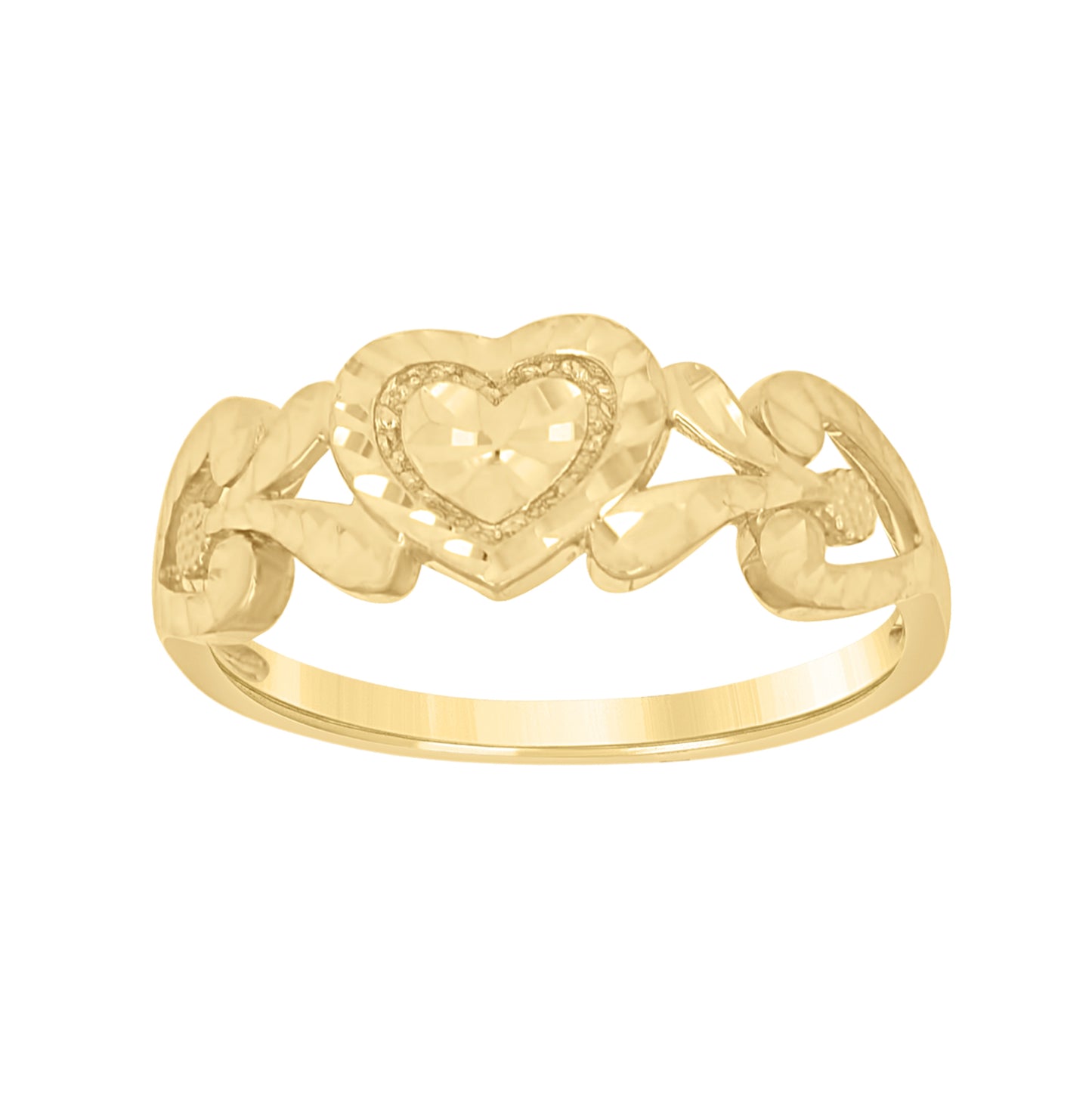 10K Yellow Gold Womens Floral Heart Ring