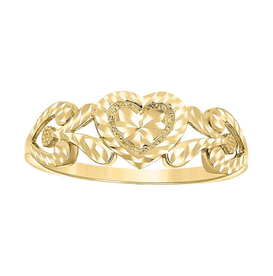 14K Yellow Gold Womens Floral Heart Ring