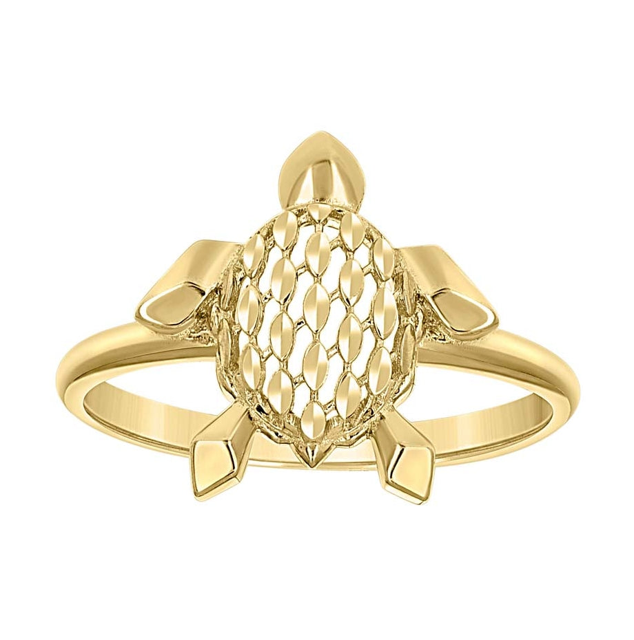 14K Yellow Gold Womens Turtle Ocean Life Ring