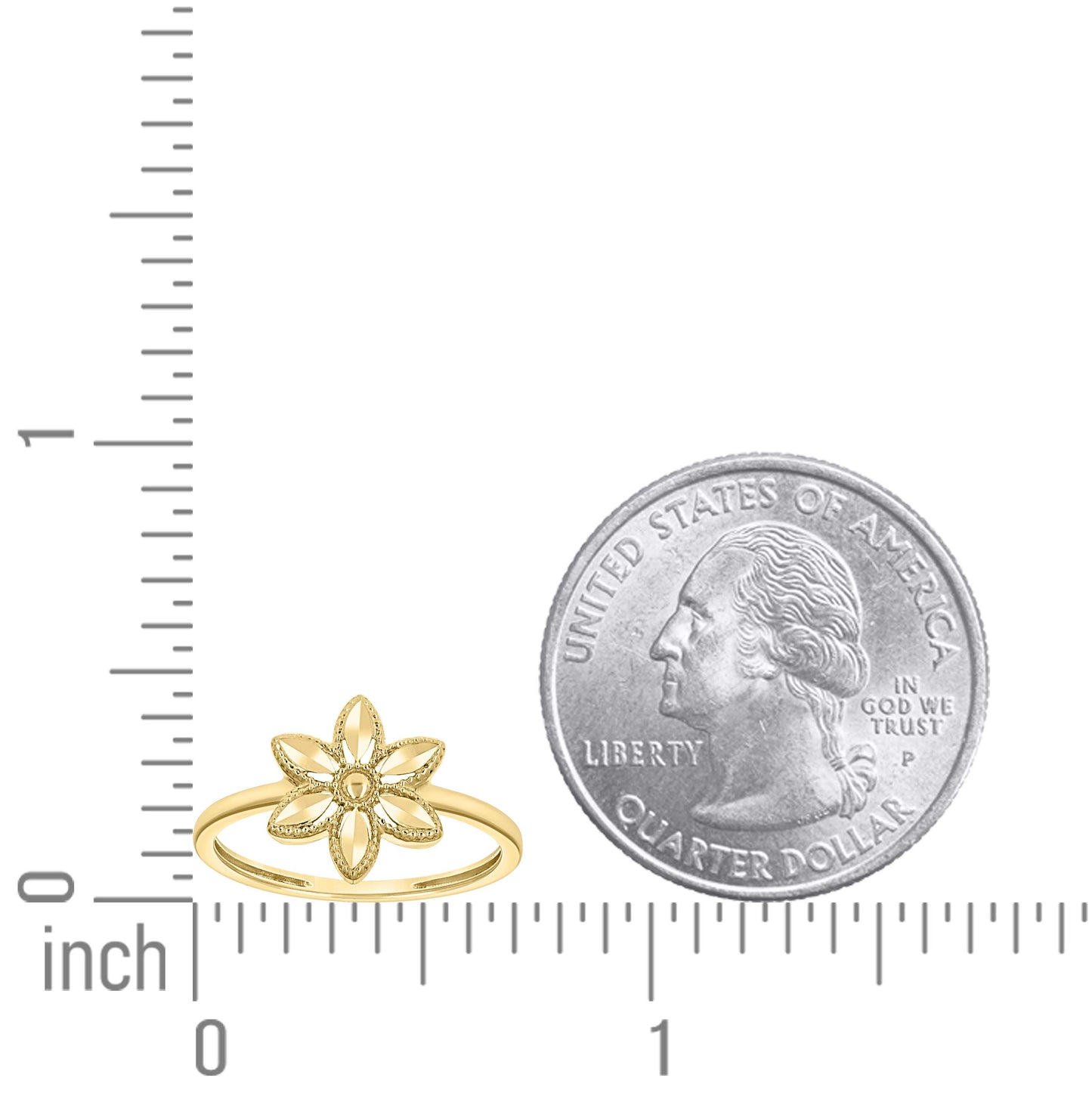 10K Yellow Gold Womens Flower Head Fashion Ring