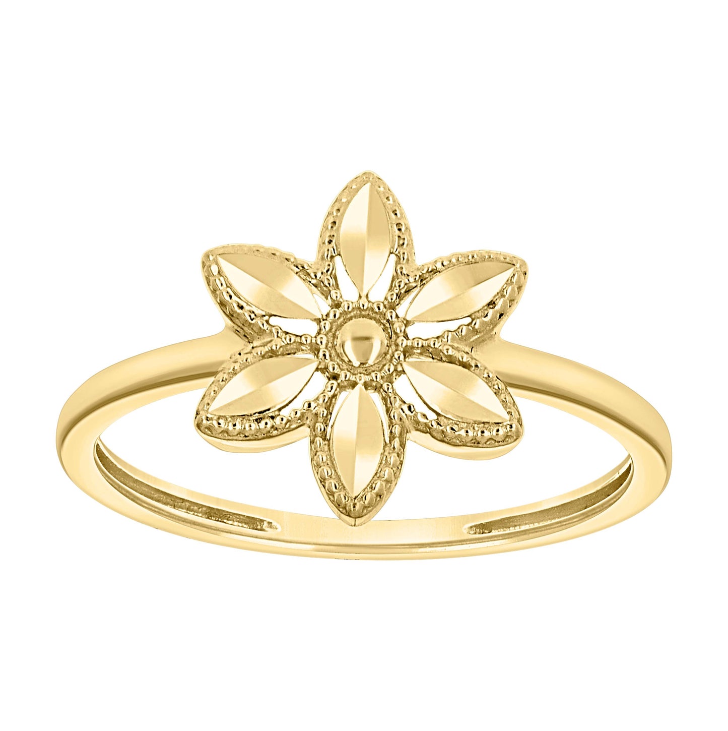 10K Yellow Gold Womens Flower Head Fashion Ring