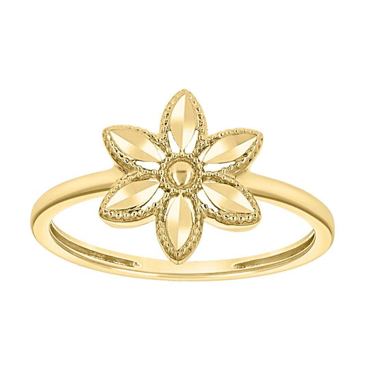 14K Yellow Gold Womens Flower Head Fashion Ring