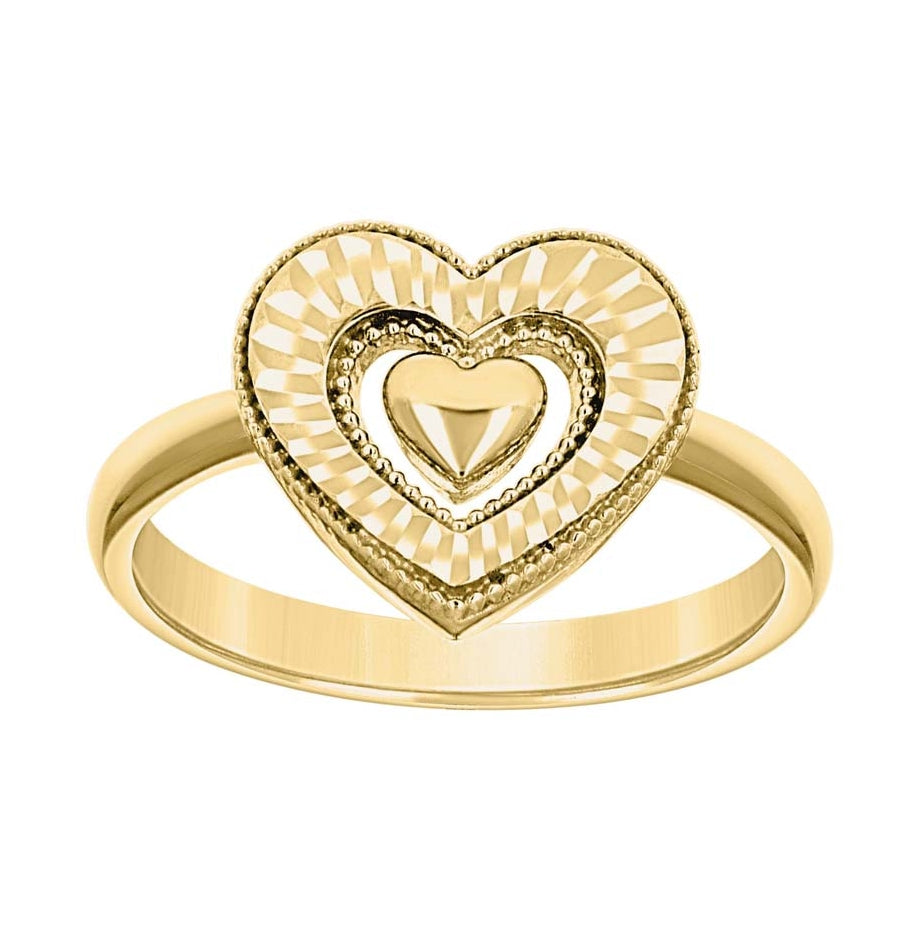 14K Yellow Gold Womens Heart in Heart Ring
