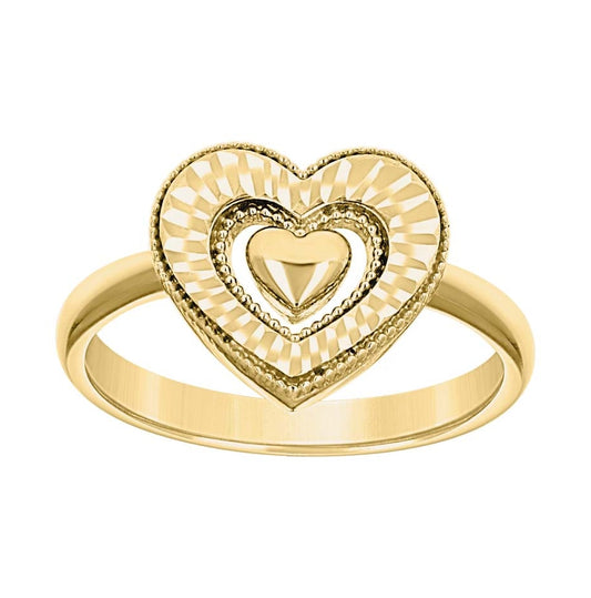 14K Yellow Gold Womens Heart in Heart Ring