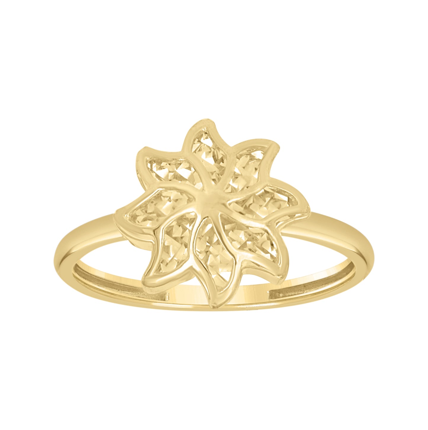 10K Yellow Gold Womens Flower Head Fashion Ring