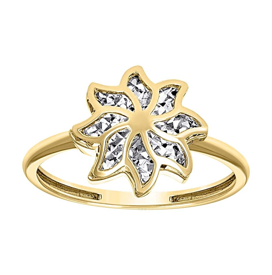 14K Yellow Gold Womens Flower Head Fashion Ring