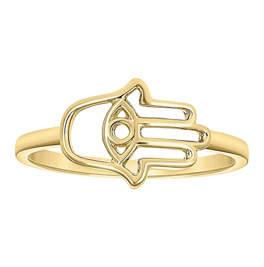 14K Yellow Gold Unisex Hamsa Symbol Religious Bridal Anniversary Engagement Wedding Ring
